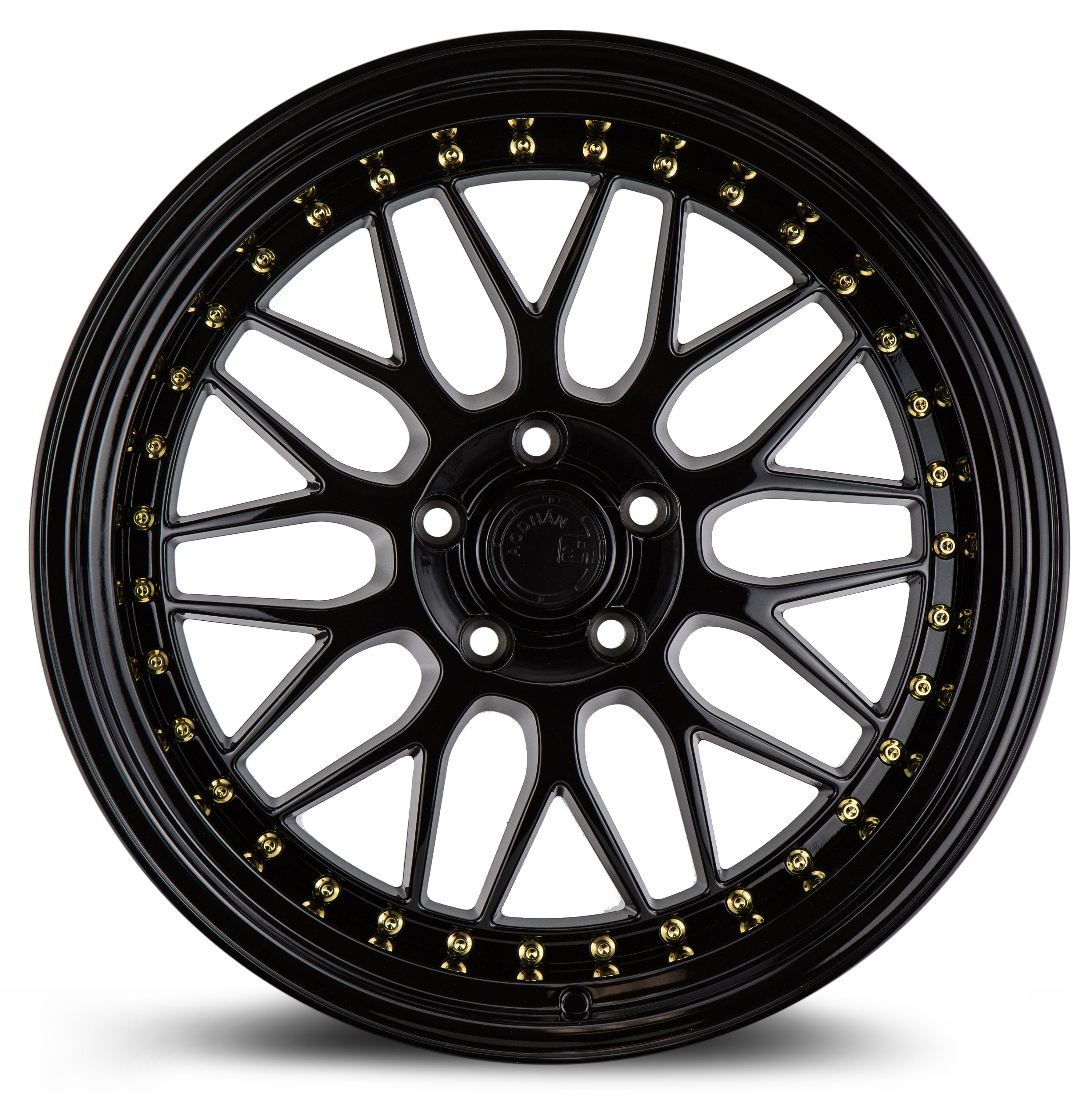 Stunning Aodhan AH02 Wheels - 19x9.5, Gloss Black with Gold Rivet! Grab Yours Now!