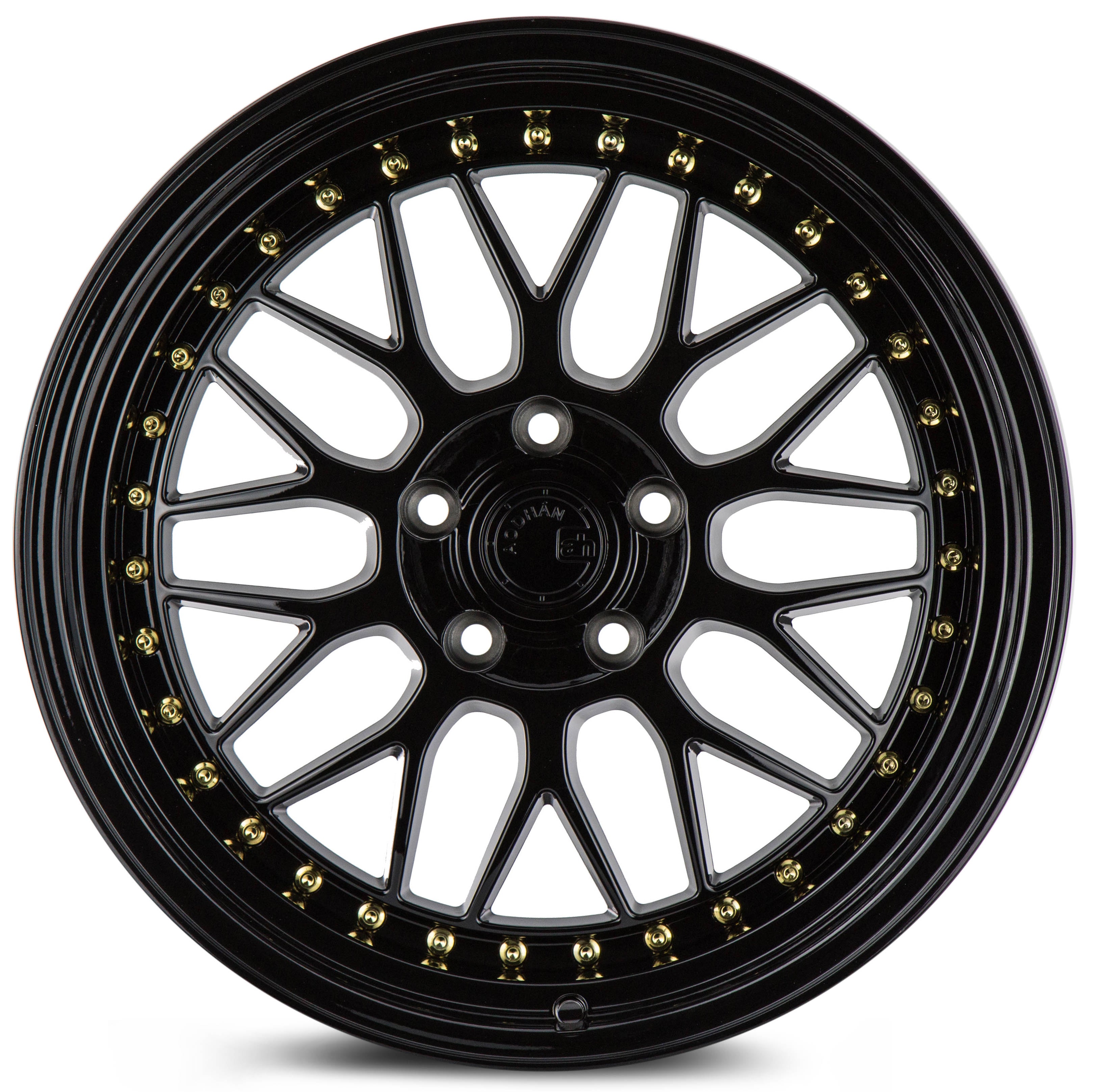 Aodhan AH02 19x8.5 5x120 +35 72.6 Gloss Black with Gold Rivet - Stylish Wheels!