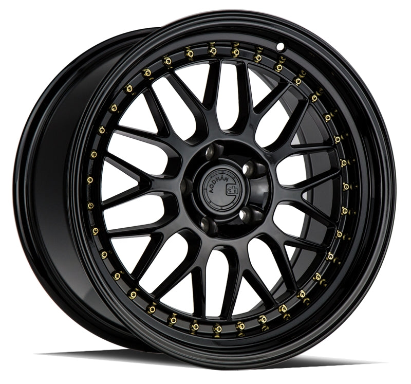 Stunning Aodhan AH02 Wheels in Gloss Black with Gold Rivet - 19x9.5, 5x114.3, +22 Offset!