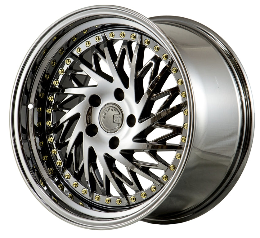 Aodhan DS03 18x9.5 5x114.3 +30 73.1 Black Vacuum with Gold Rivets - Passenger Side Wheels!
