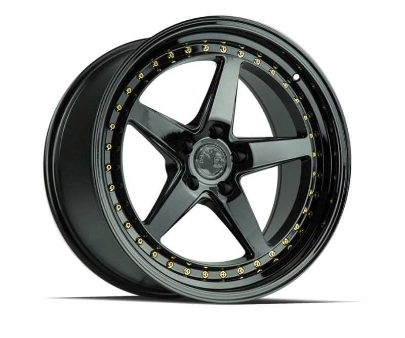 Stunning Aodhan DS05 Wheels - 18x8.5 5x100 +35 73.1 Gloss Black with Gold Rivets
