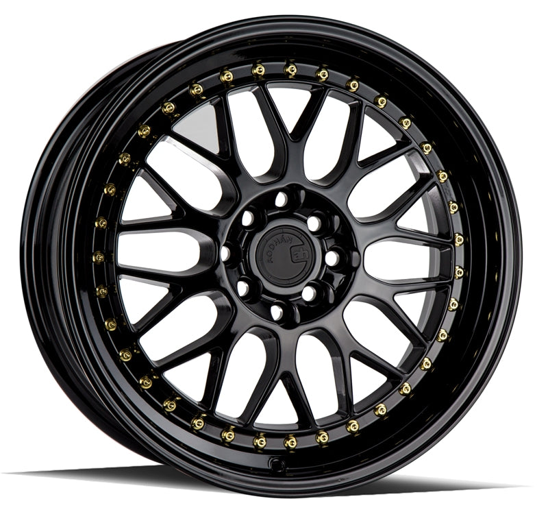 Aodhan AH02 17x8 Gloss Black Wheels with Gold Rivets - Perfect for Your Ride!