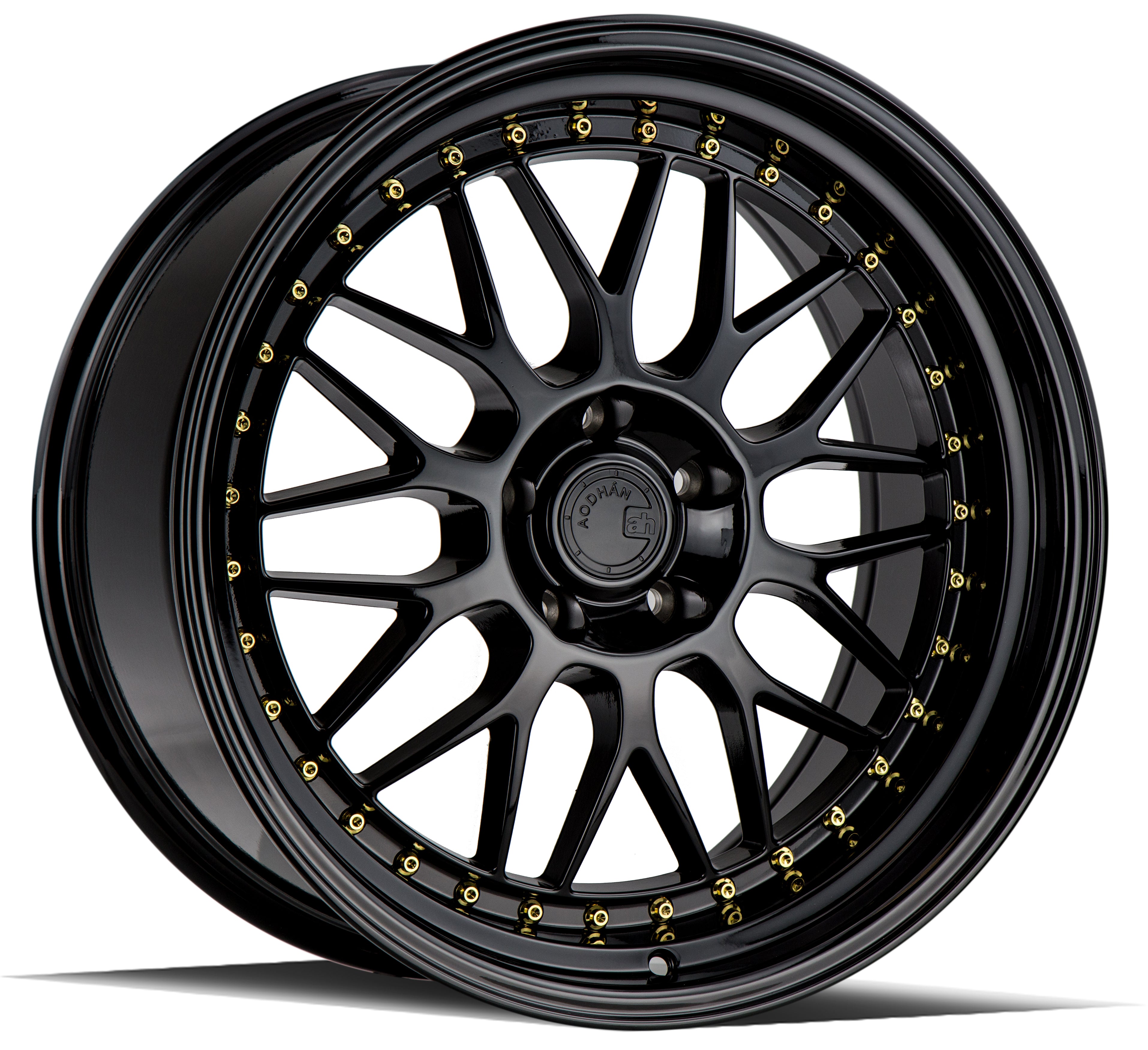 Stunning Aodhan AH02 Wheels - 19x9.5, Gloss Black with Gold Rivet! Grab Yours Now!