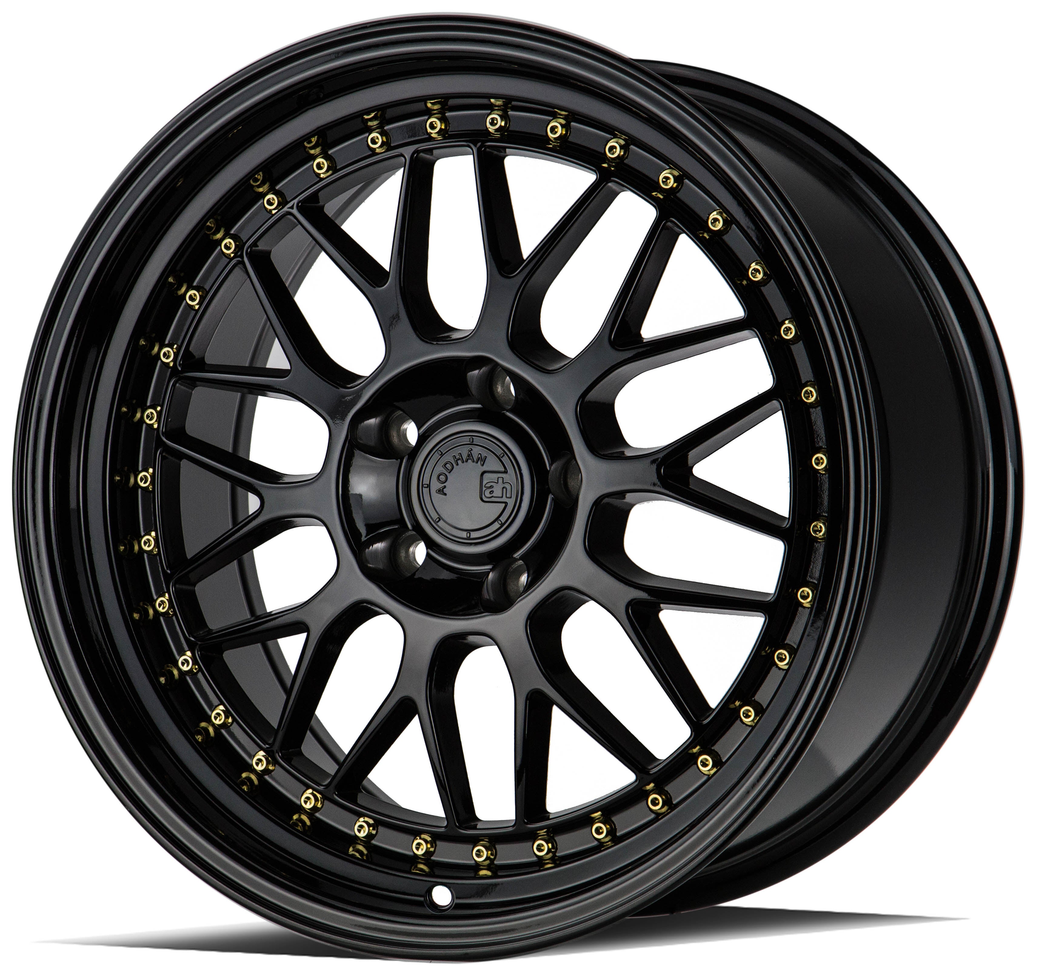 Aodhan AH02 19x8.5 5x120 +35 72.6 Gloss Black with Gold Rivet - Stylish Wheels!