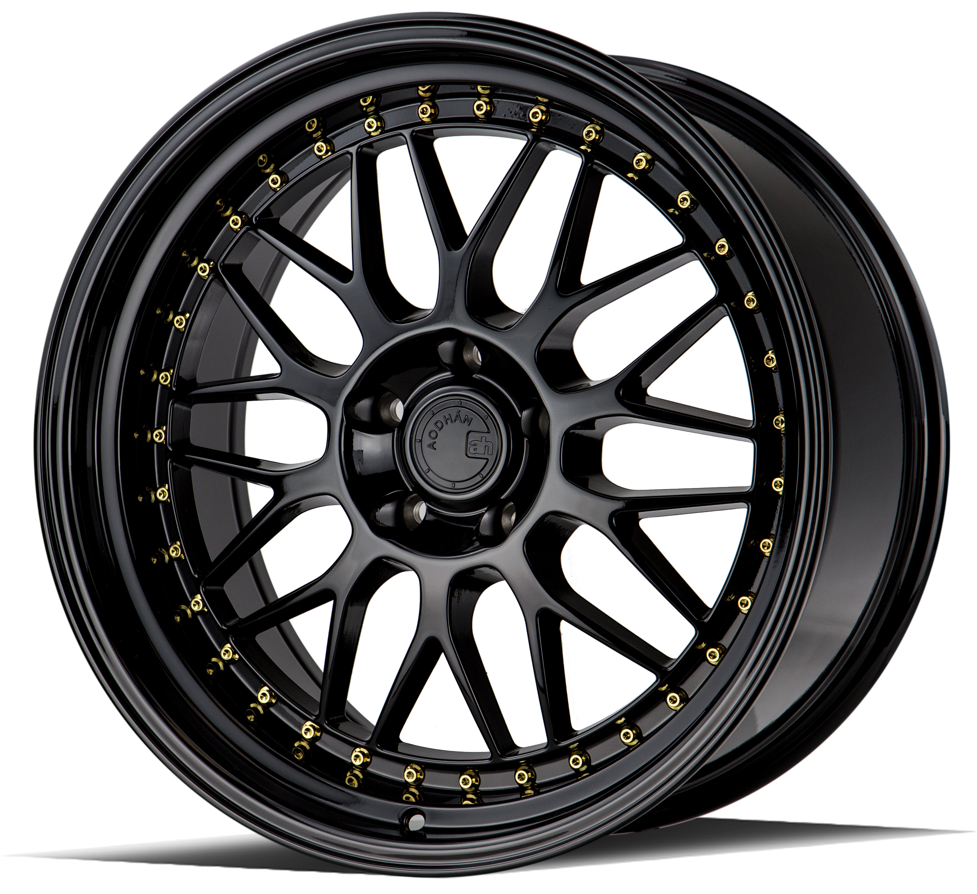 Stunning Aodhan AH02 Wheels - 19x9.5, Gloss Black with Gold Rivet! Grab Yours Now!